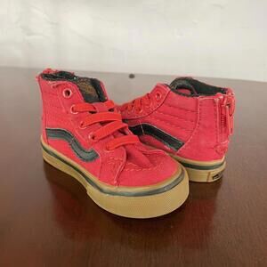 Vans Sk8 Hi Off The Wall Red Suede Black Trim Sneakers Kids Toddler Size 4